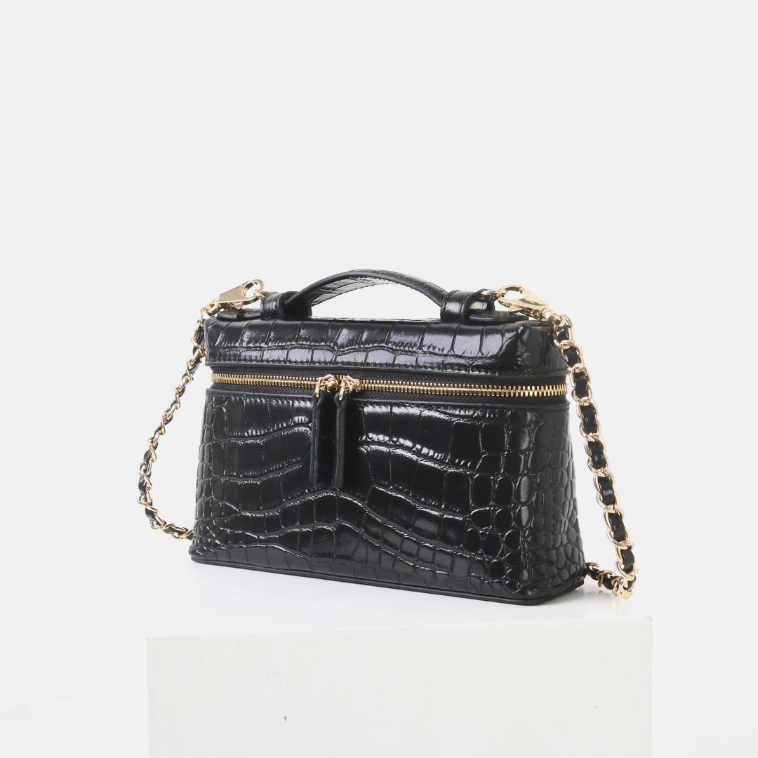 Msbag｜Croc Grain Lunch Box Bag Genuine leather bagsupplier Model 9035