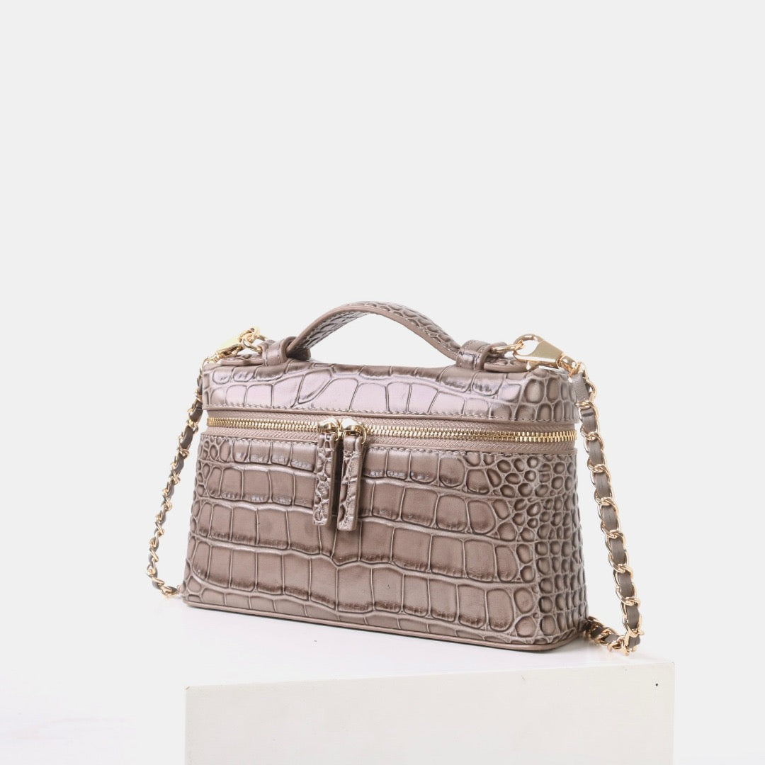 Msbag｜Croc Grain Lunch Box Bag Genuine leather bagsupplier Model 9035