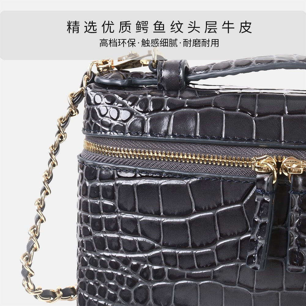 Msbag｜Croc Grain Lunch Box Bag Genuine leather bagsupplier Model 9035