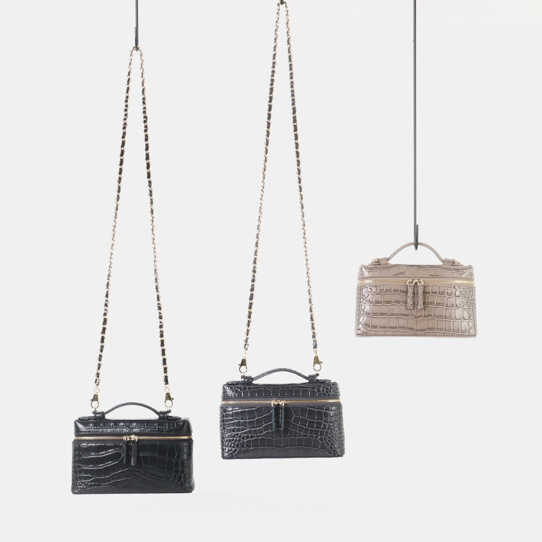 Msbag｜Croc Grain Lunch Box Bag Genuine leather bagsupplier Model 9035