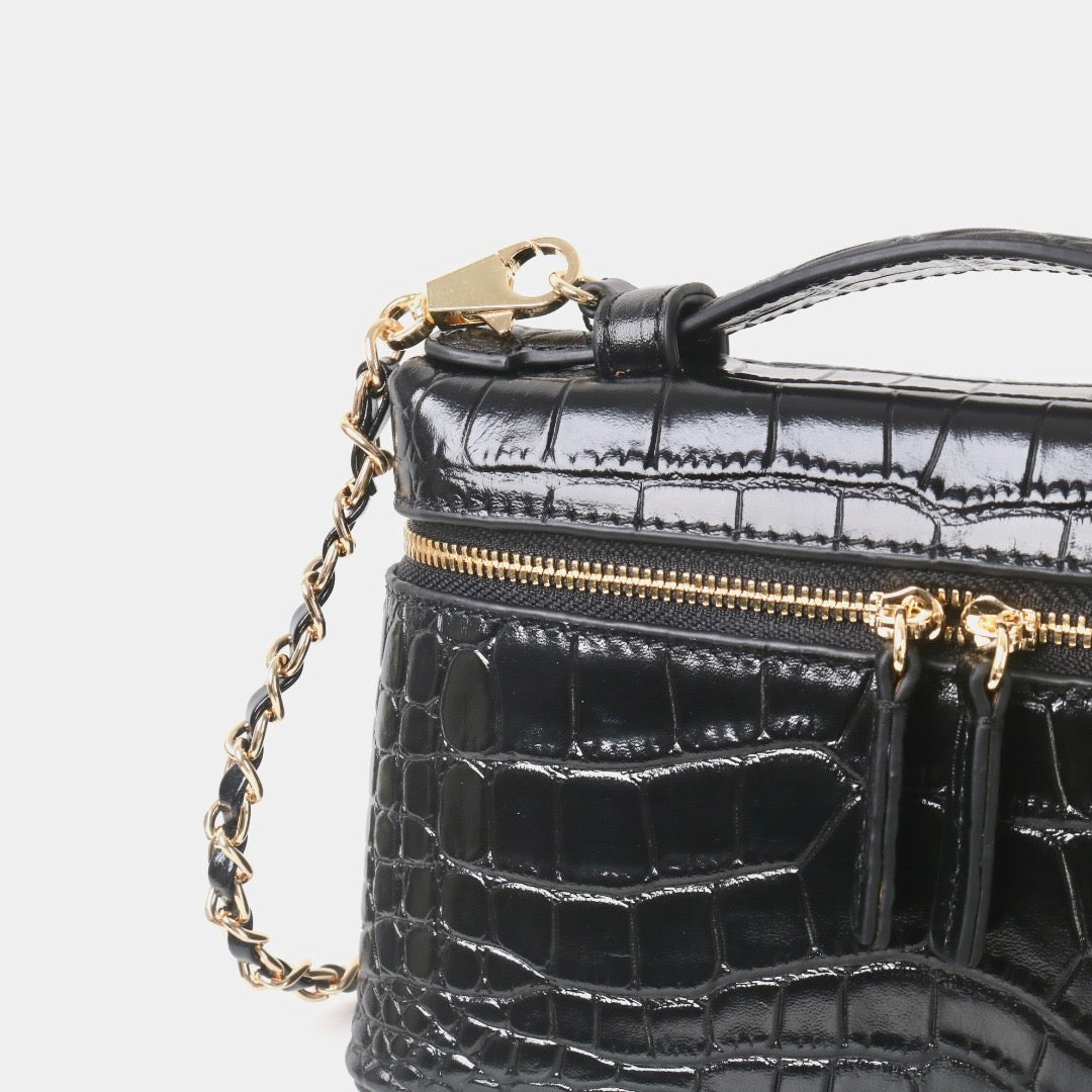 Msbag｜Croc Grain Lunch Box Bag Genuine leather bagsupplier Model 9035
