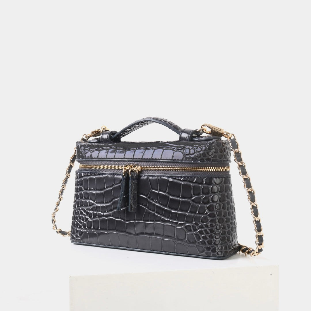 Msbag｜Croc Grain Lunch Box Bag Genuine leather bagsupplier Model 9035
