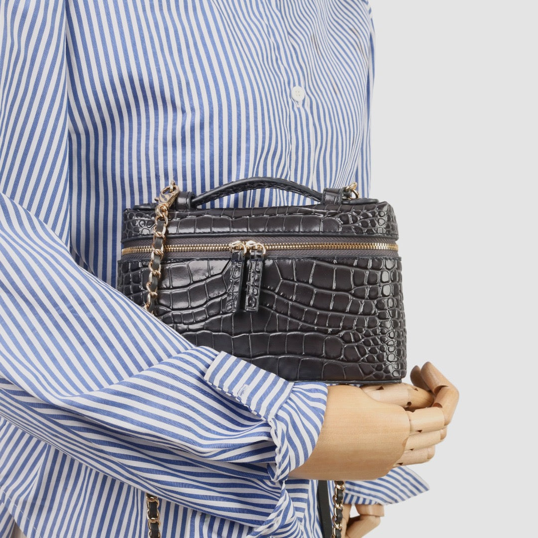 Msbag｜Croc Grain Lunch Box Bag Genuine leather bagsupplier Model 9035